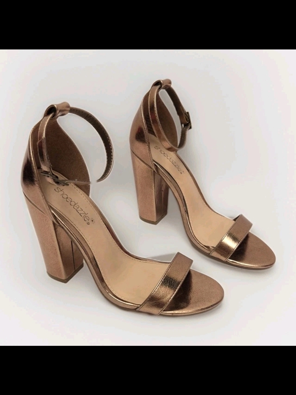 ShoeDazzle Neri Heeled Sandals Size 7 - Metallic Bronze Strappy Block Heel Shoes